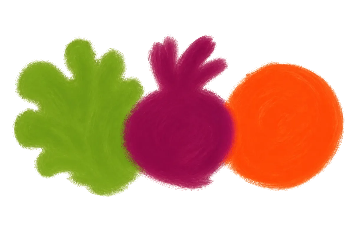 Hand-painted lettuce leaf, beet, and grapefruit — the Lettuce Beet Grapefruit mark